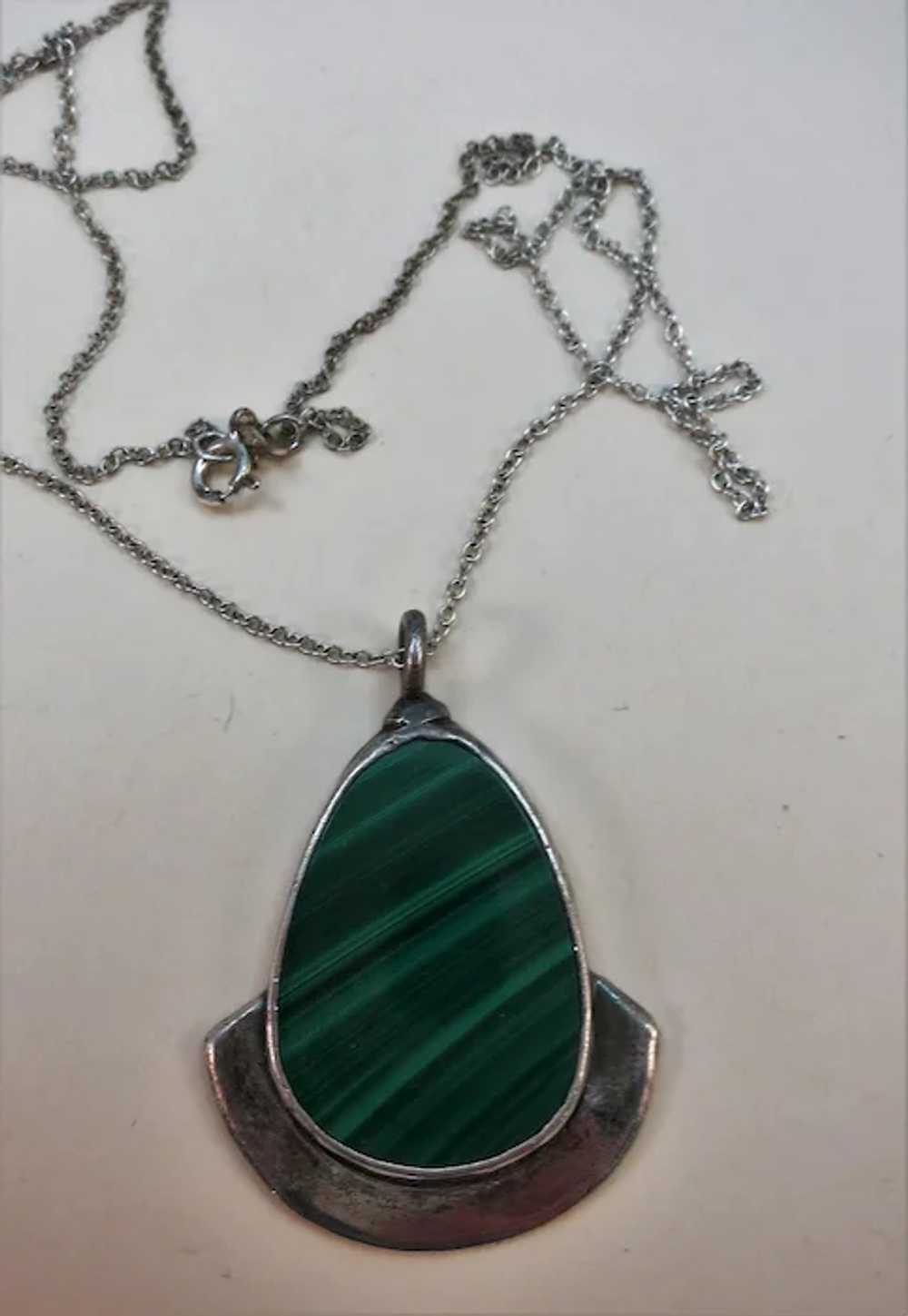 VINTAGE Hand-made Malachite Pendant and Sterling … - image 2