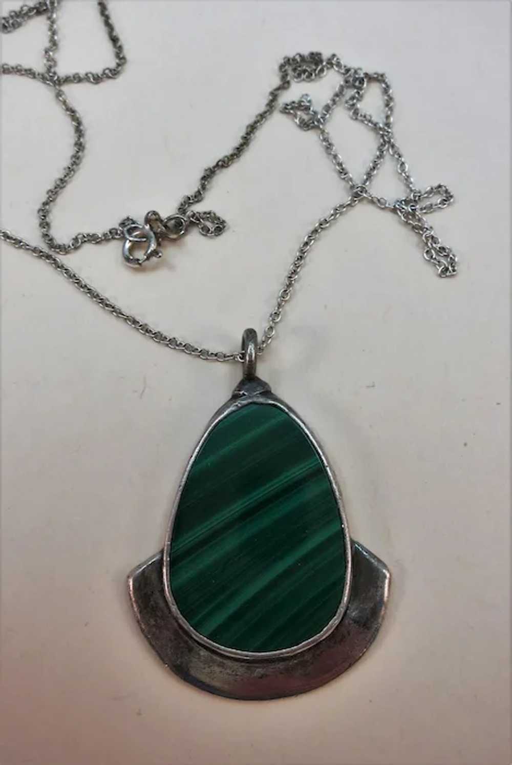 VINTAGE Hand-made Malachite Pendant and Sterling … - image 3