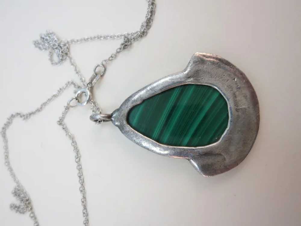 VINTAGE Hand-made Malachite Pendant and Sterling … - image 4