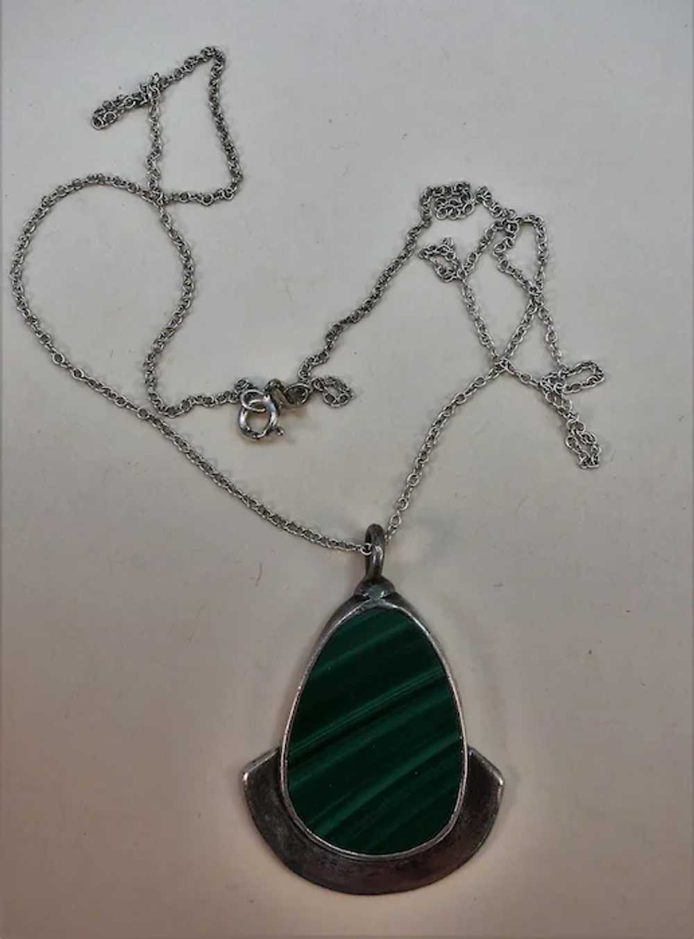 VINTAGE Hand-made Malachite Pendant and Sterling … - image 5