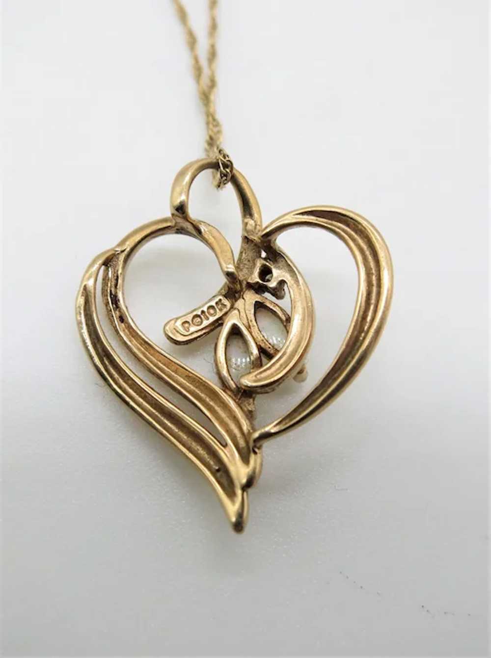 VINTAGE  10K  Yellow Gold Heart Pendant and 22 In… - image 4