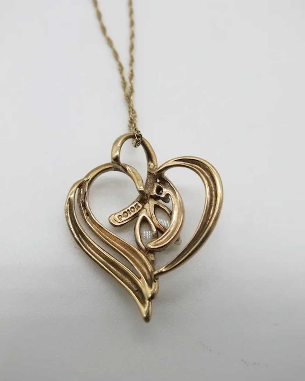 VINTAGE  10K  Yellow Gold Heart Pendant and 22 In… - image 6