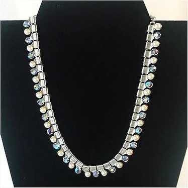 Coro AB Rhinestone and Faux Pearl Necklace