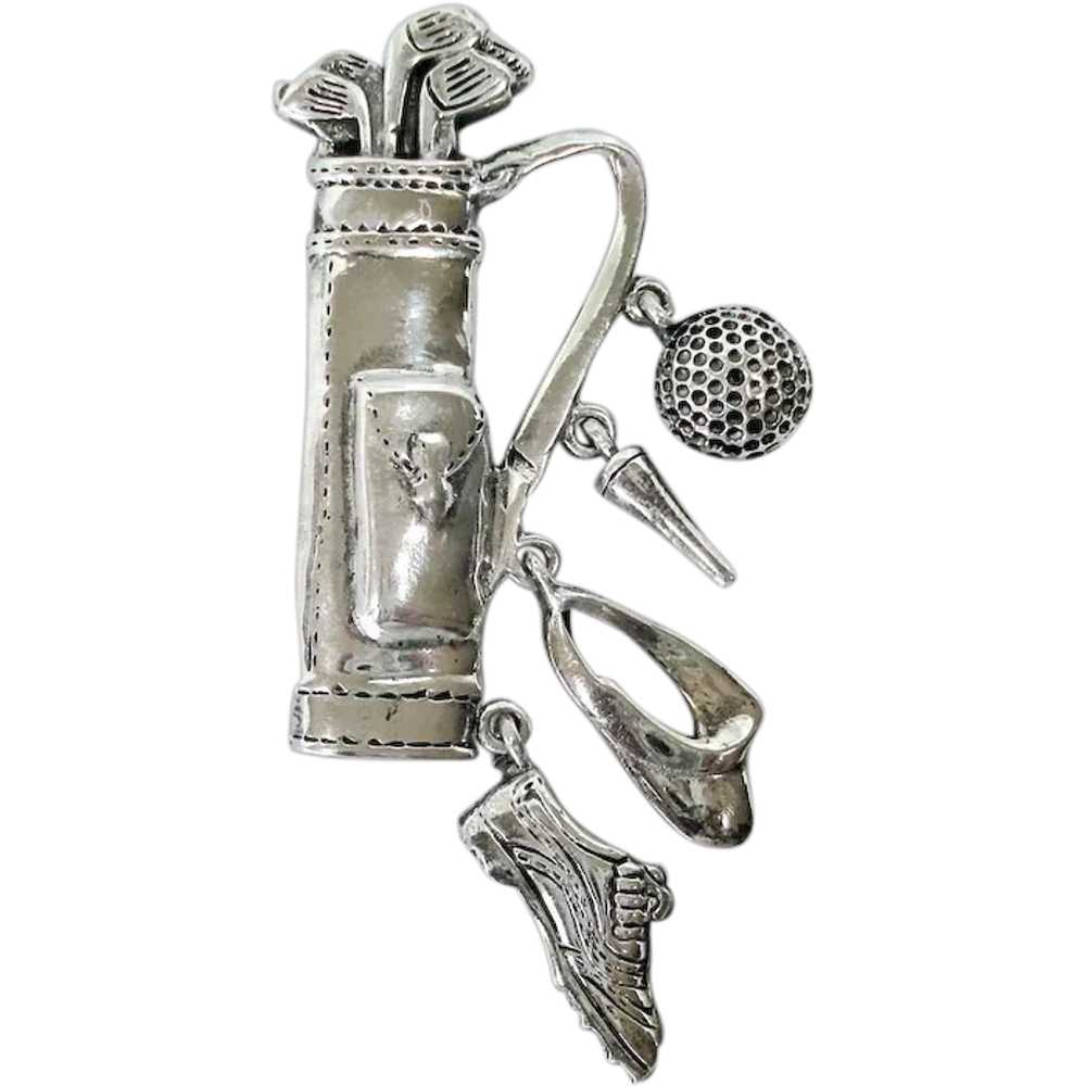 Sterling Silver Golf Brooch Pin With Charms - image 1