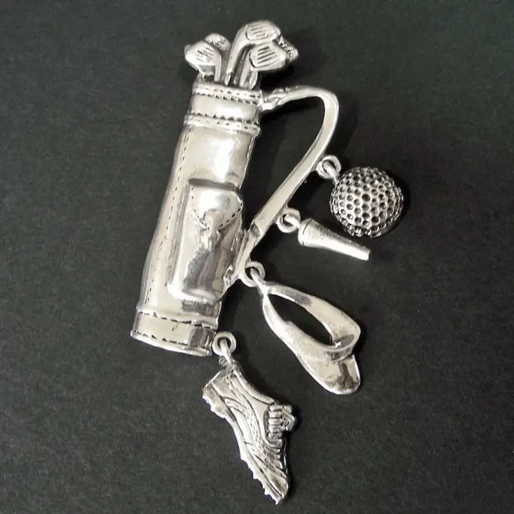 Sterling Silver Golf Brooch Pin With Charms - image 2