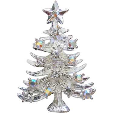 Aurora Rhinestone Silvertone Christmas Tree Pin B… - image 1