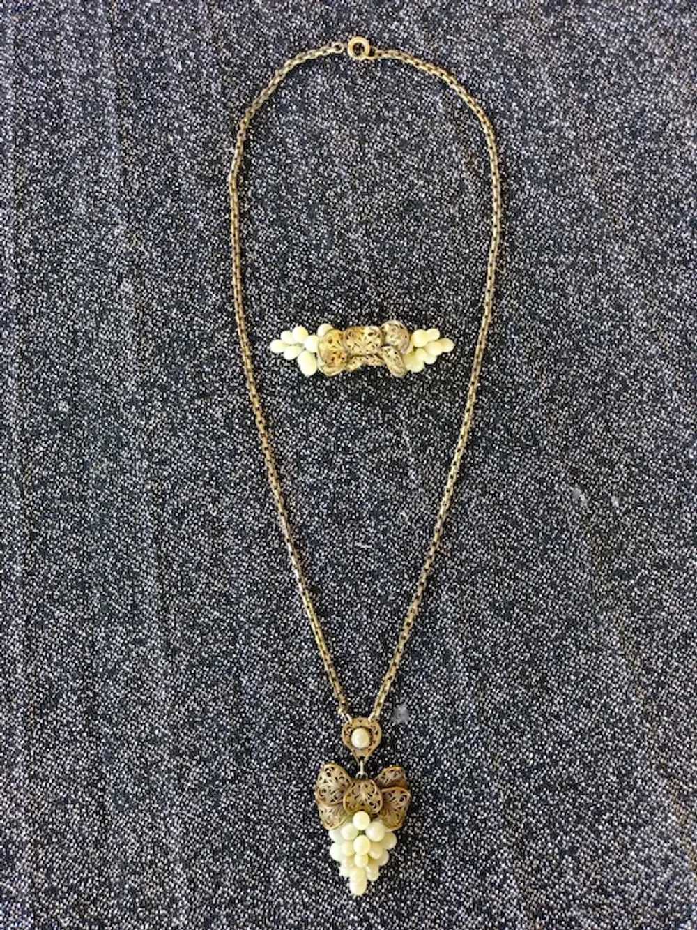 1930s Czech Brass Necklace Brooch Set Demi Parure - image 2