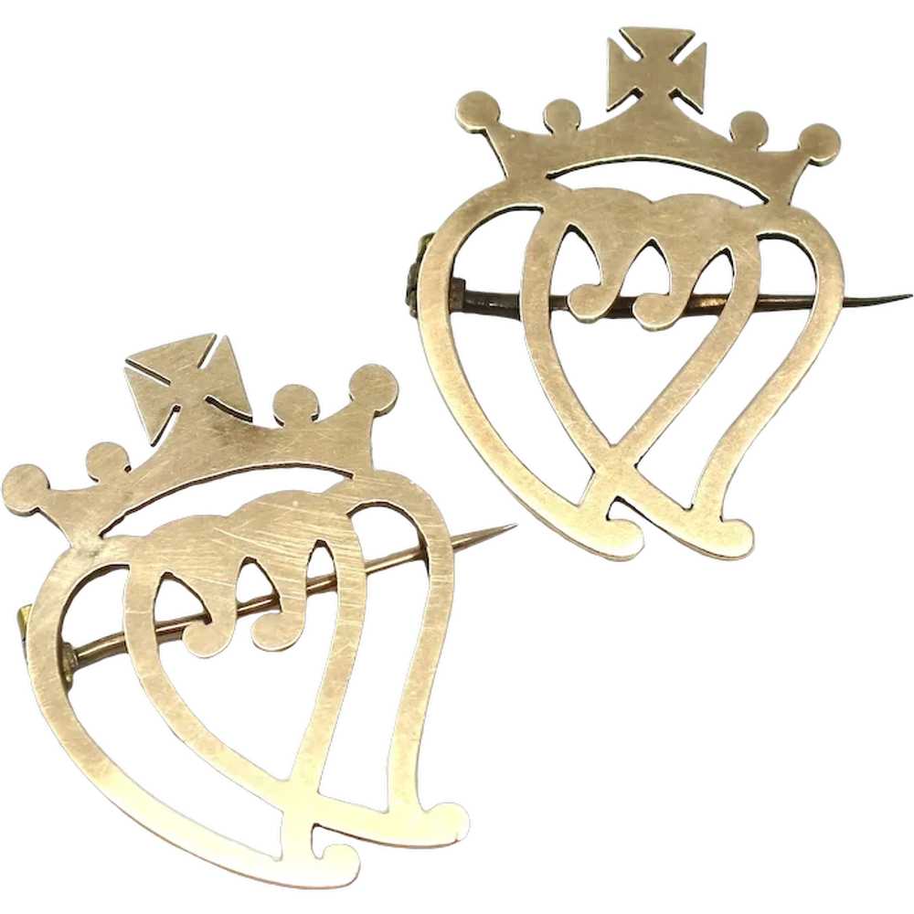 Victorian 9ct Gold His & Hers Scottish Luckenboot… - image 1
