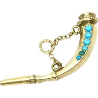 9ct Gold Cased Horn Claw Shape Turquoises & Ameth… - image 1