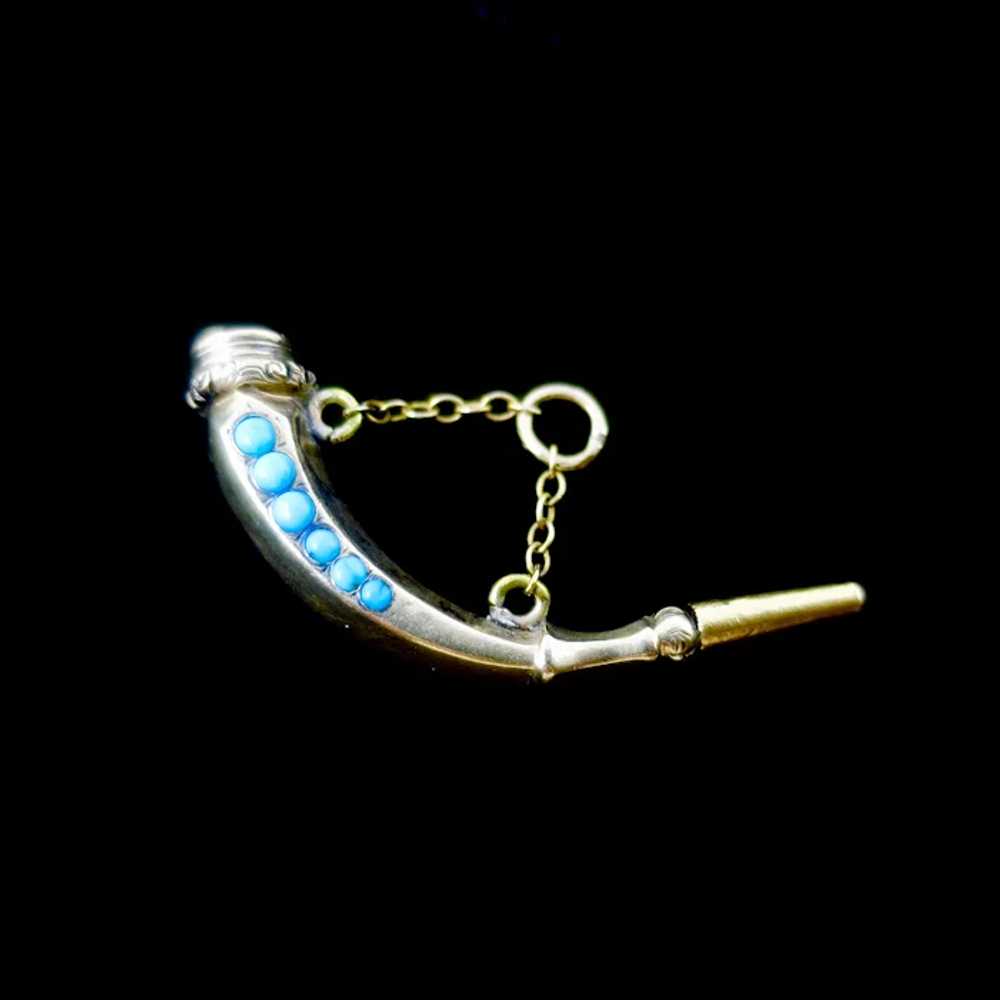 9ct Gold Cased Horn Claw Shape Turquoises & Ameth… - image 3