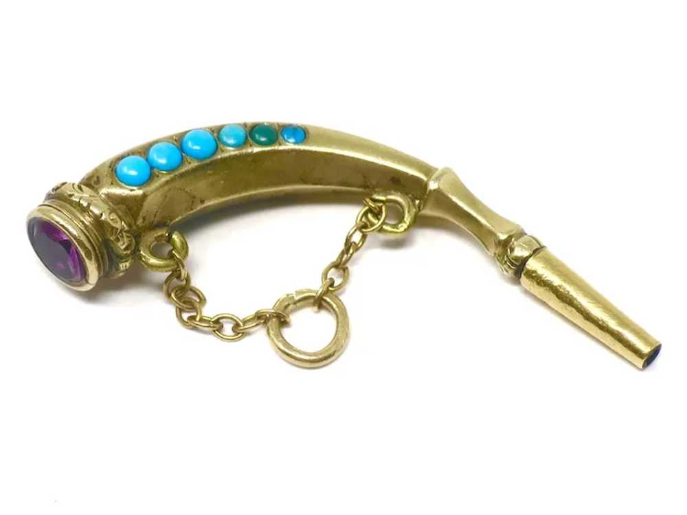 9ct Gold Cased Horn Claw Shape Turquoises & Ameth… - image 8