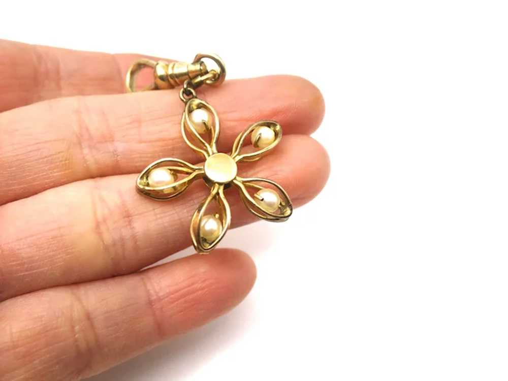 Antique Victorian Rolled Gold Seed Pearl Flower P… - image 8