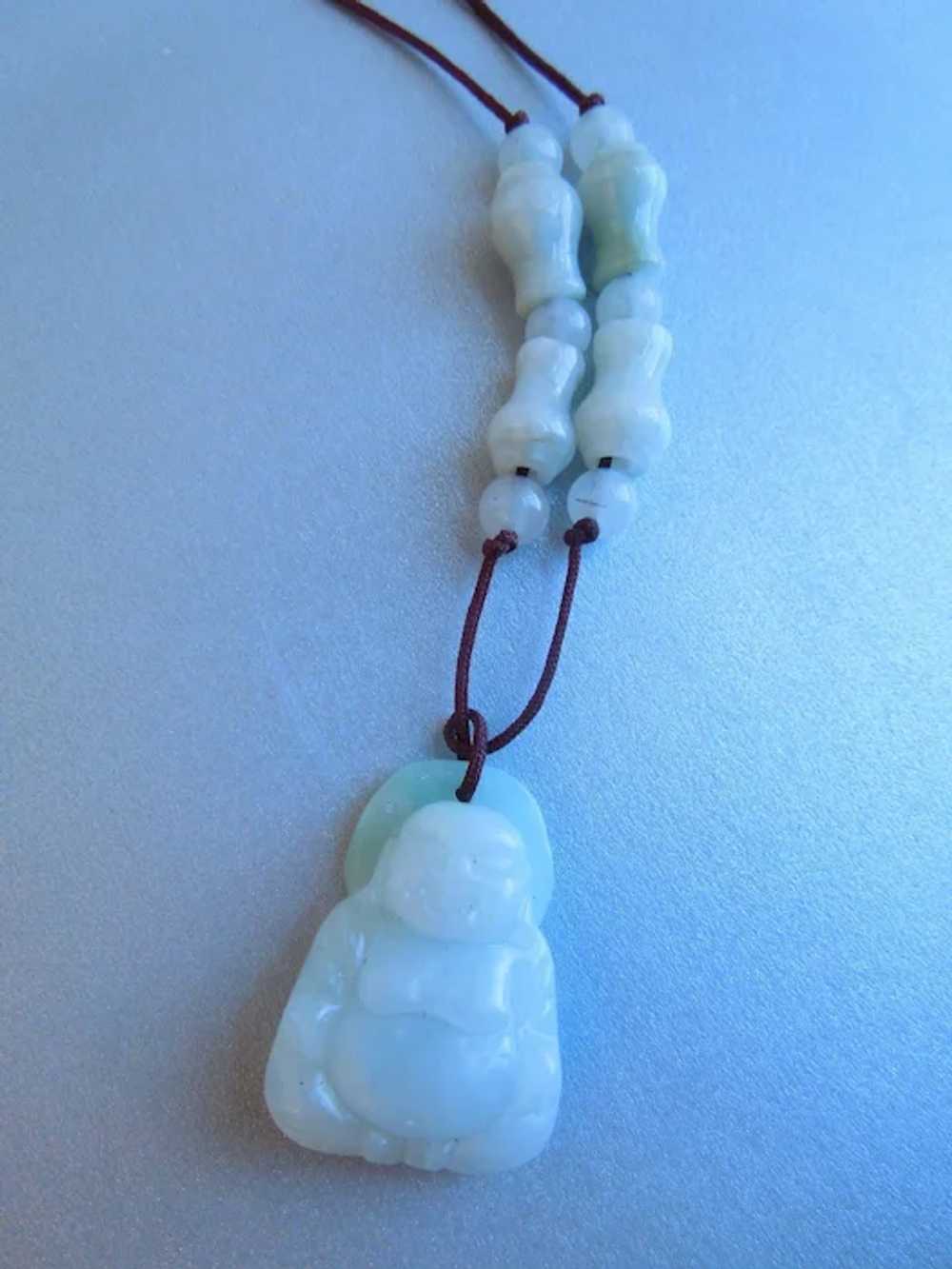 Vintage Carved Natural Green Jadeite Jade Buddha … - image 2