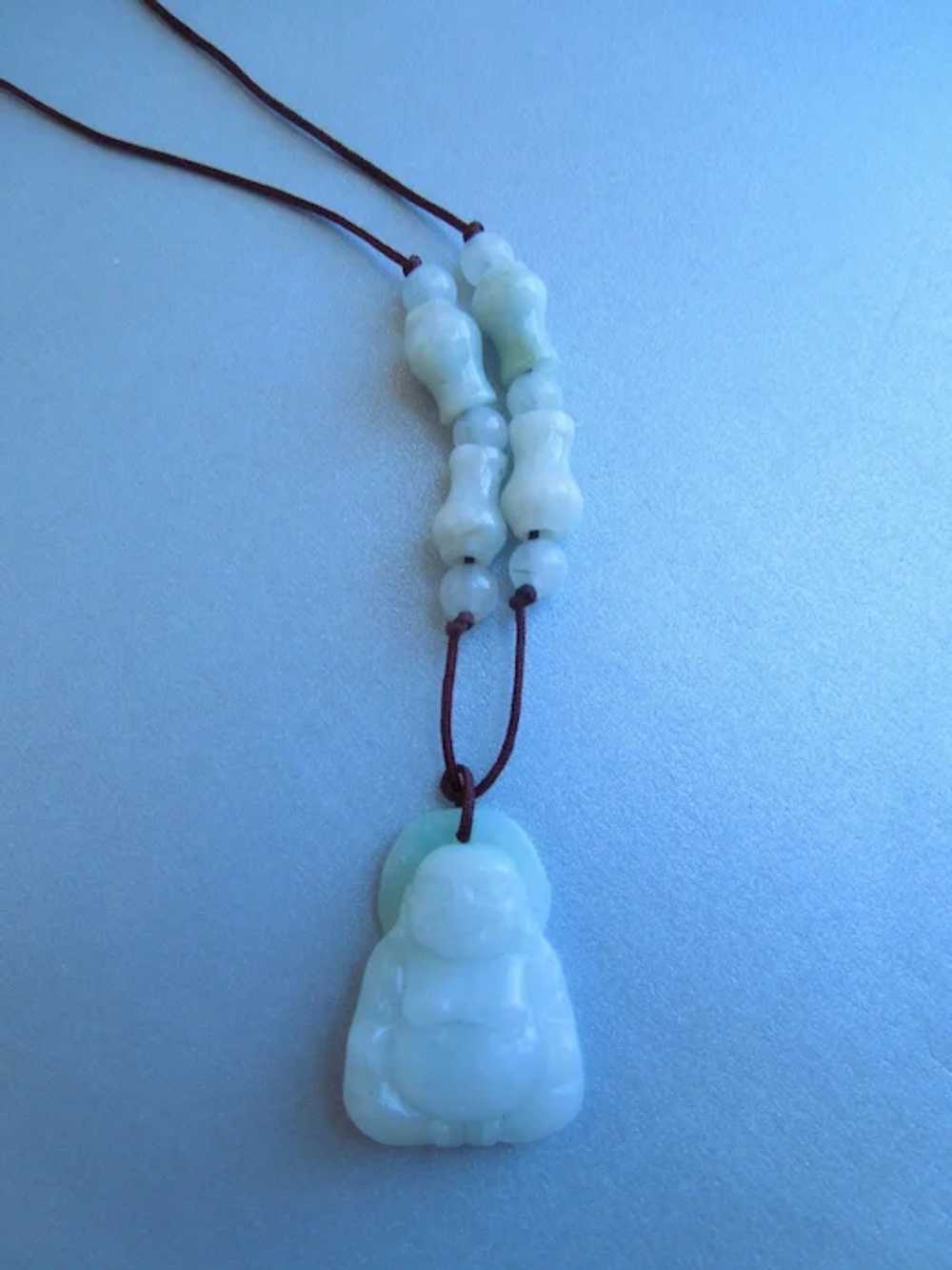 Vintage Carved Natural Green Jadeite Jade Buddha … - image 4