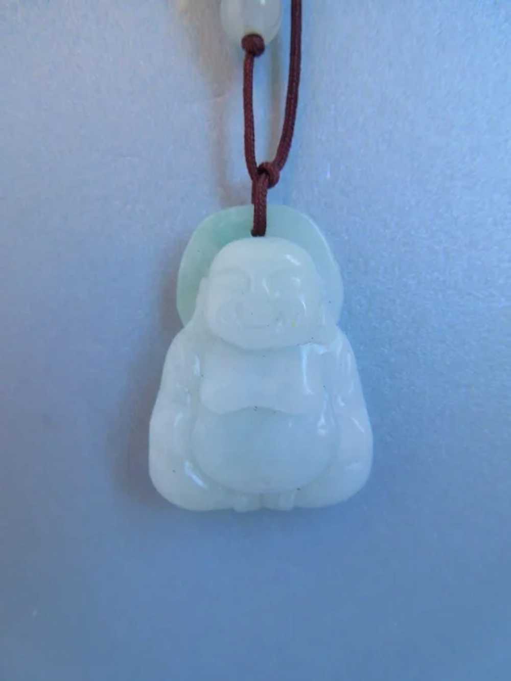 Vintage Carved Natural Green Jadeite Jade Buddha … - image 5