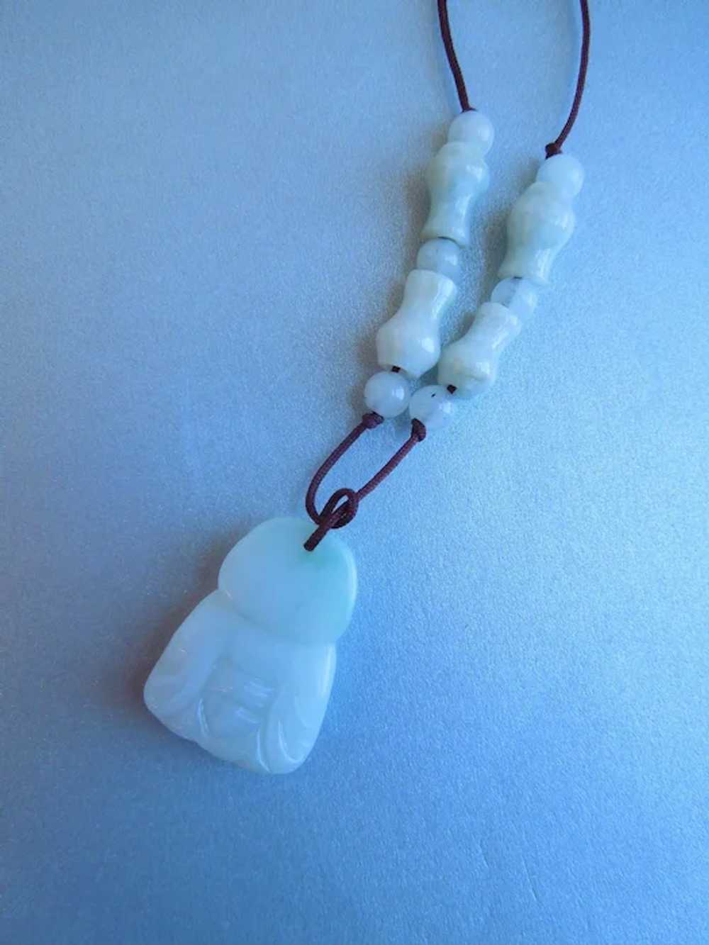 Vintage Carved Natural Green Jadeite Jade Buddha … - image 7