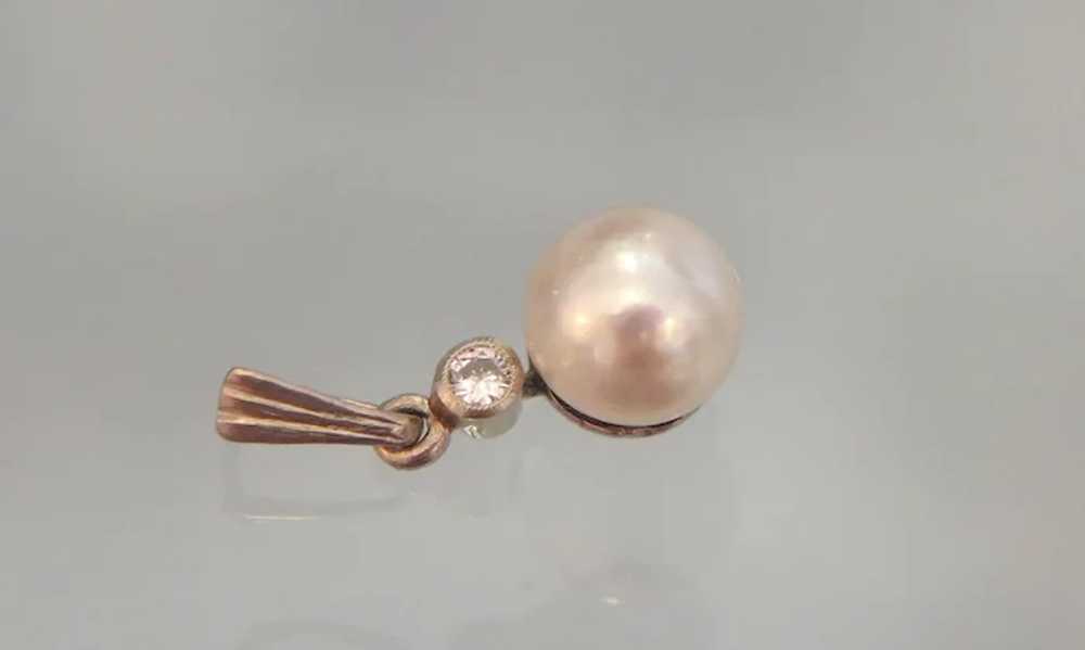 Vintage Diamond and pearl pendant, 14K white gold… - image 2