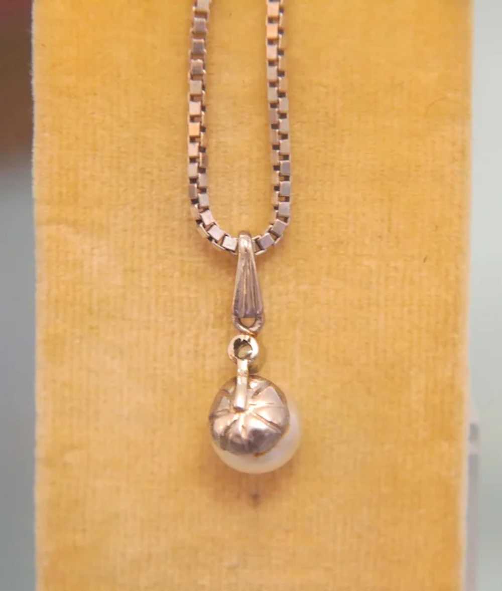 Vintage Diamond and pearl pendant, 14K white gold… - image 6