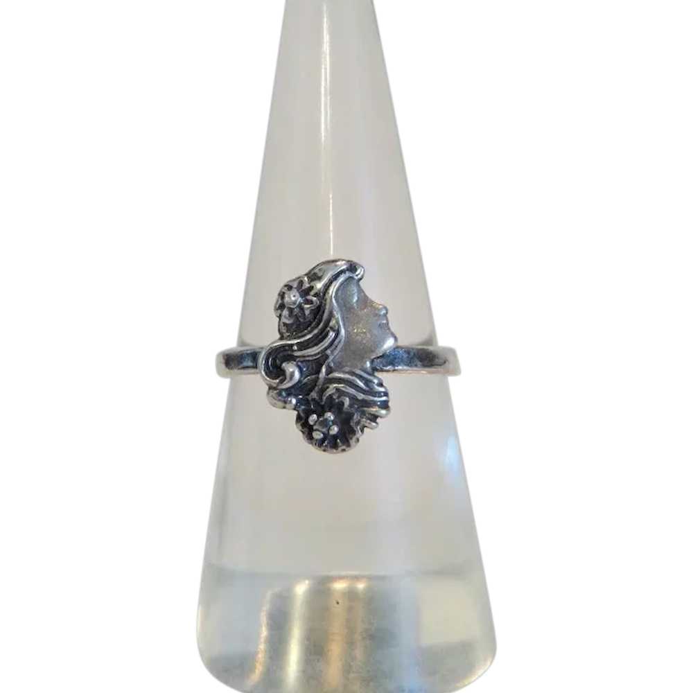 Art Nouveau  lady´s face ring, silver 925, ca. 19… - image 1