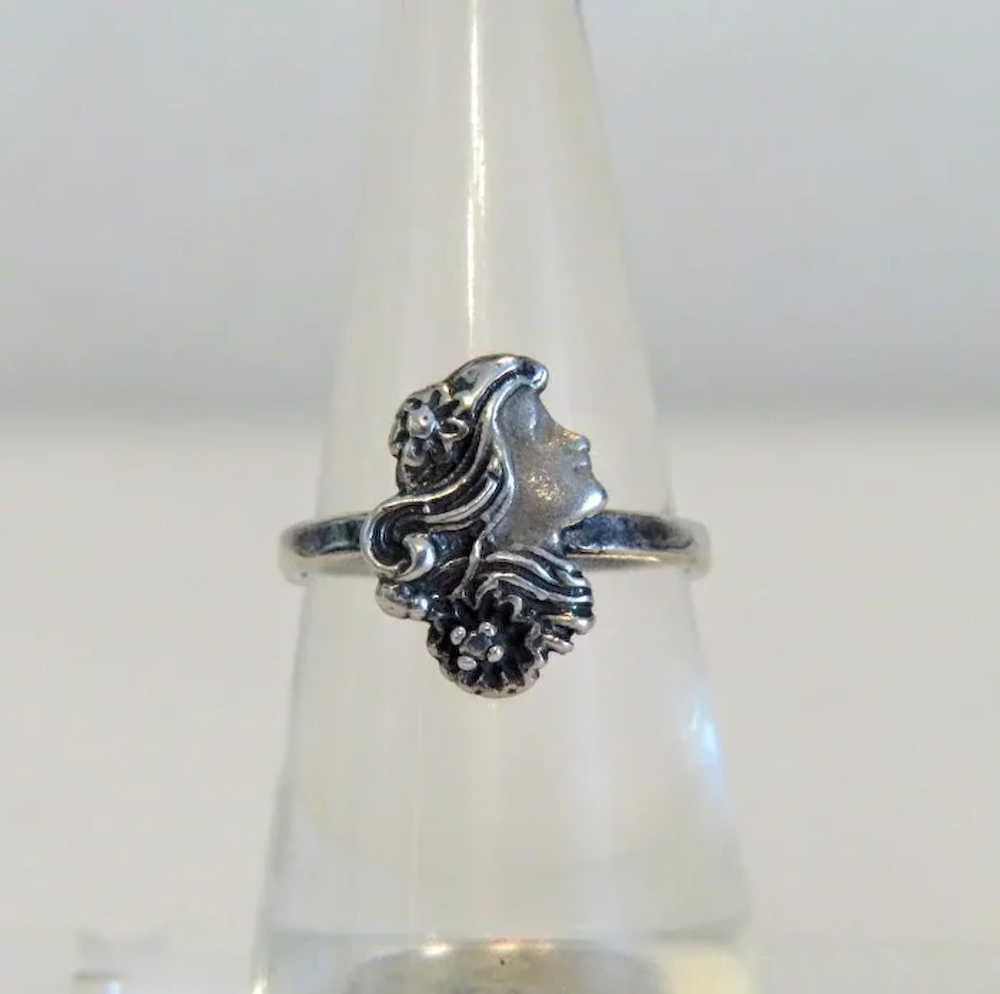 Art Nouveau  lady´s face ring, silver 925, ca. 19… - image 2