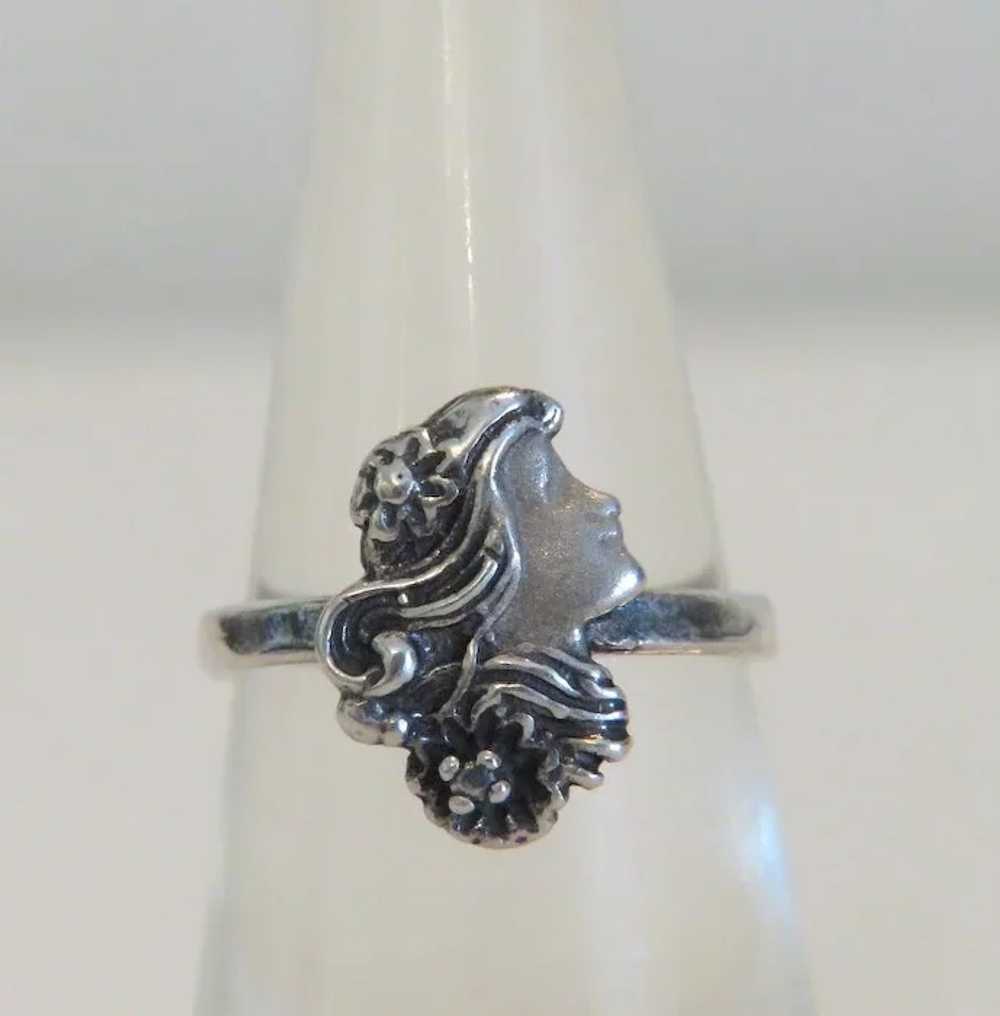 Art Nouveau  lady´s face ring, silver 925, ca. 19… - image 3
