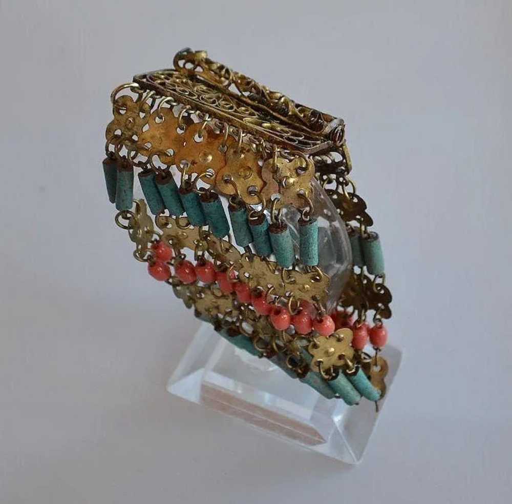 Art Deco Egyptian Revival Coral Glass & Turquoise… - image 4