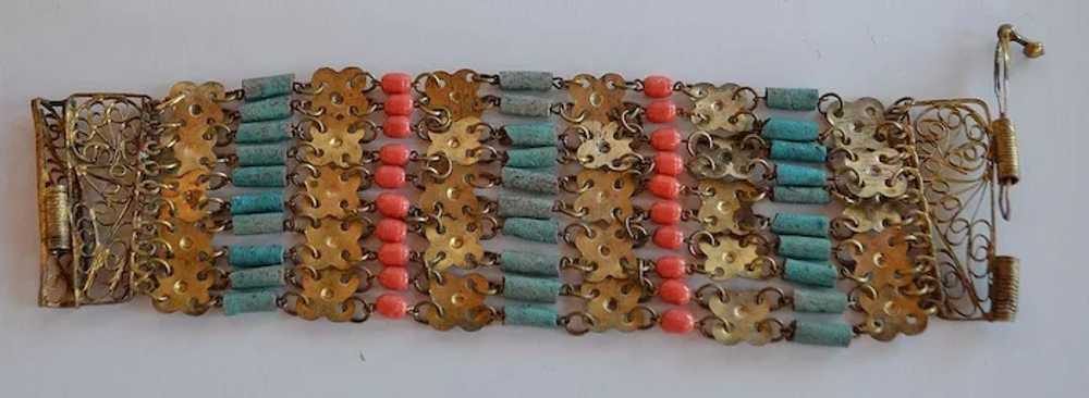 Art Deco Egyptian Revival Coral Glass & Turquoise… - image 6