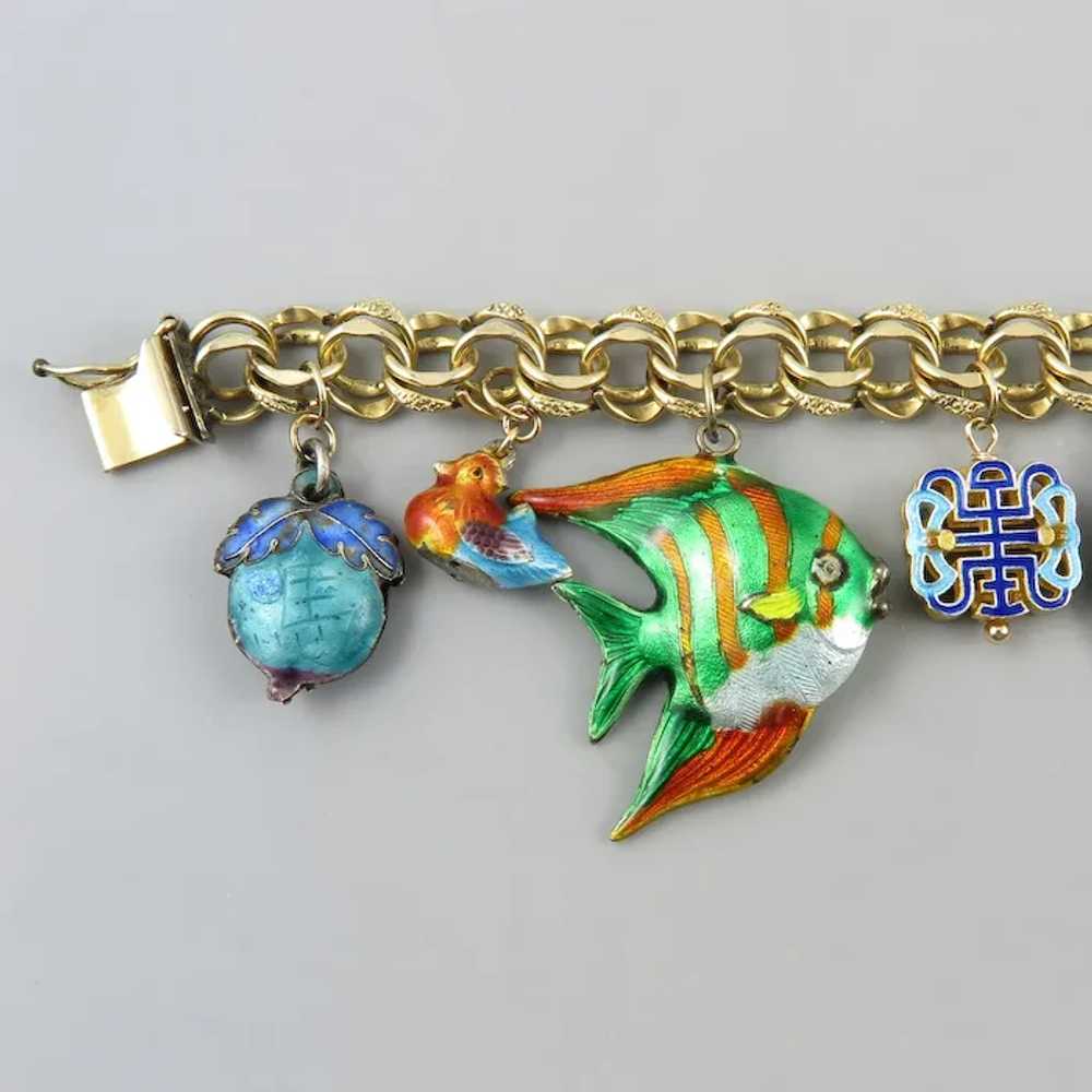 Vintage Chinese Enamel Gem and Gilded Silver and … - image 10