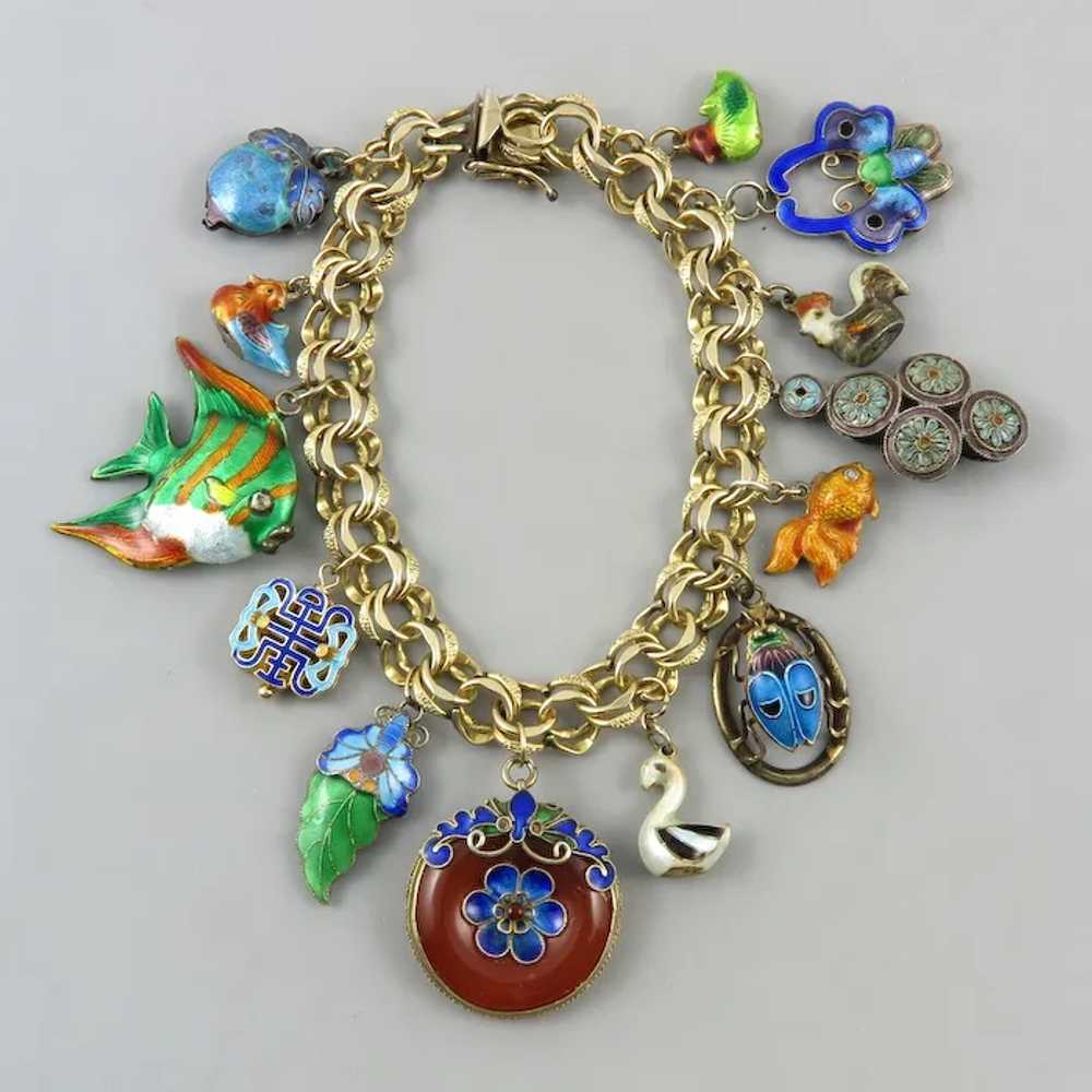 Vintage Chinese Enamel Gem and Gilded Silver and … - image 3