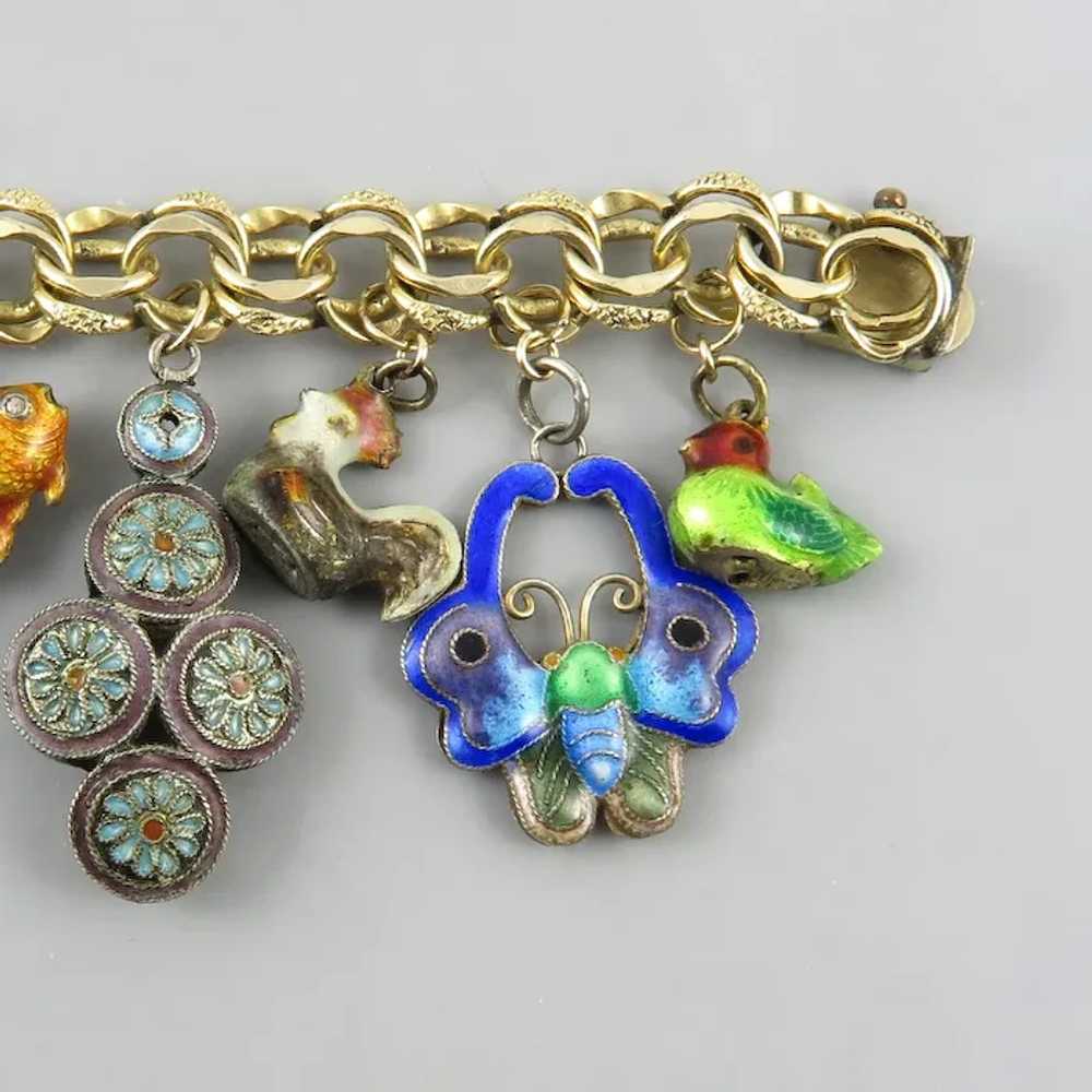 Vintage Chinese Enamel Gem and Gilded Silver and … - image 7
