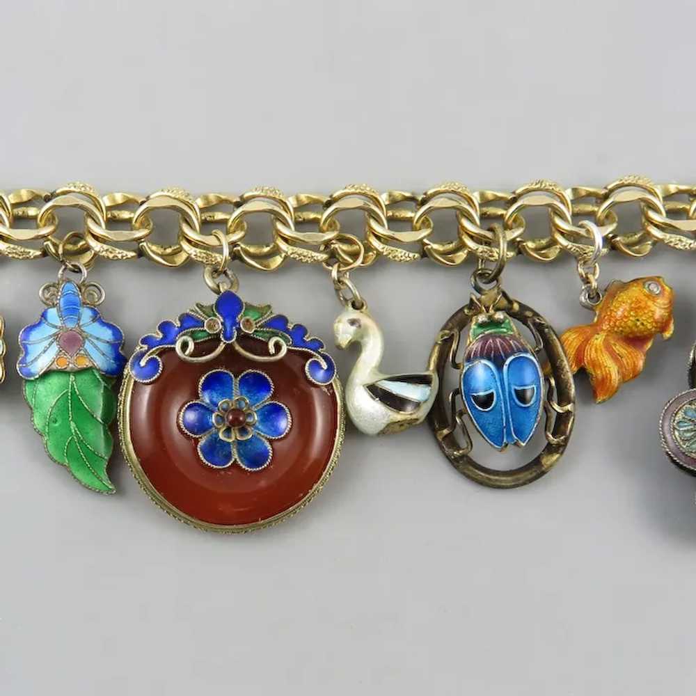 Vintage Chinese Enamel Gem and Gilded Silver and … - image 8