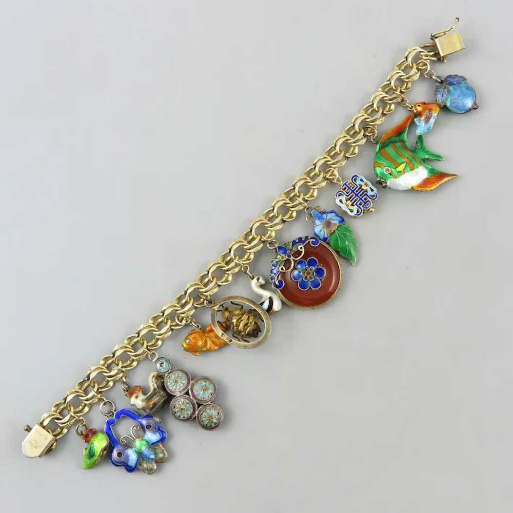 Vintage Chinese Enamel Gem and Gilded Silver and … - image 9