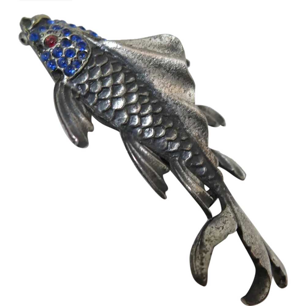 Vintage Koi Fish Rhinestone Brooch - image 1