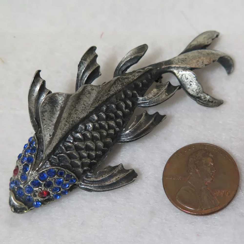 Vintage Koi Fish Rhinestone Brooch - image 4