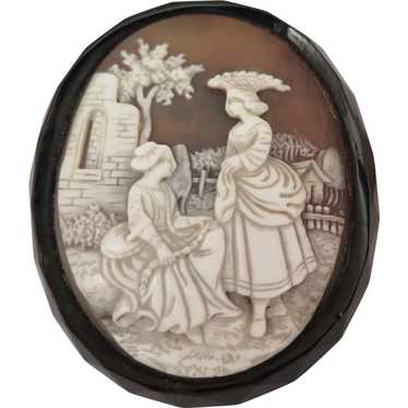 Georgian Scenic Cameo Brooch in Whitby Jet Setting - image 1