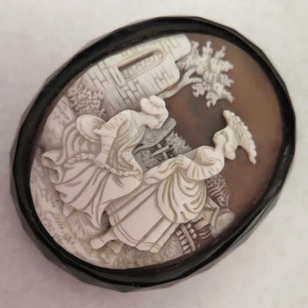 Georgian Scenic Cameo Brooch in Whitby Jet Setting - image 2