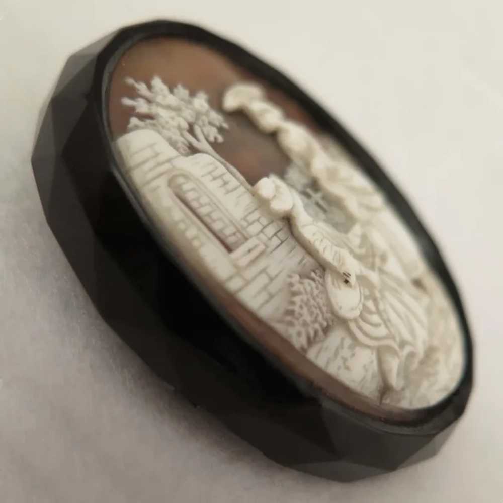 Georgian Scenic Cameo Brooch in Whitby Jet Setting - image 3
