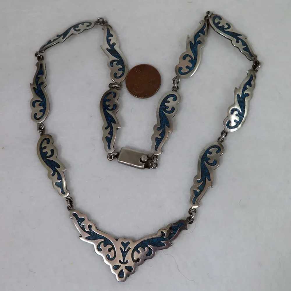Vintage Mexican Sterling Turquoise Necklace - image 2