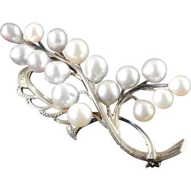 Sterling Silver Cultured Pearl Brooch Pin - image 1