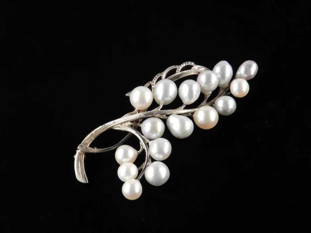 Sterling Silver Cultured Pearl Brooch Pin - image 2