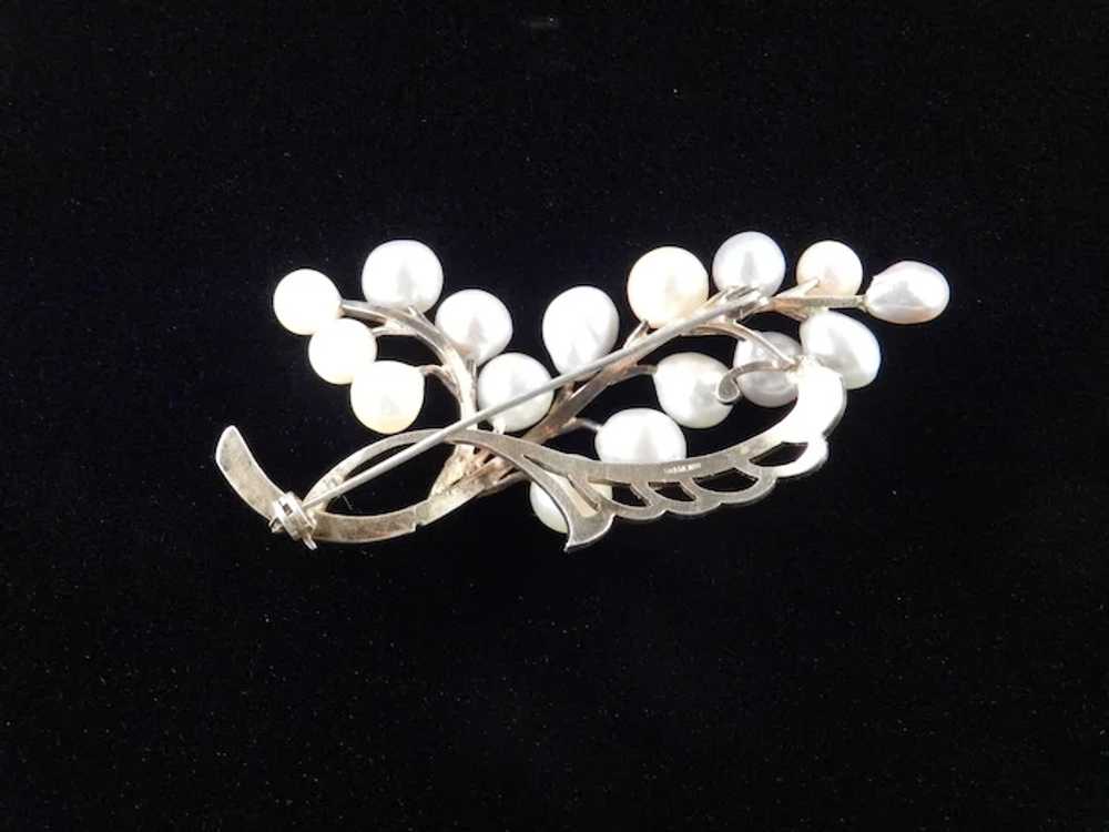 Sterling Silver Cultured Pearl Brooch Pin - image 5