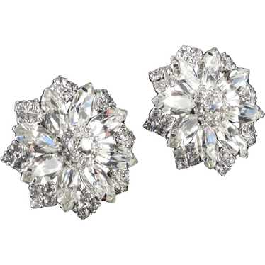 Huge Rhinestone Star Earrings Rhodium Plate