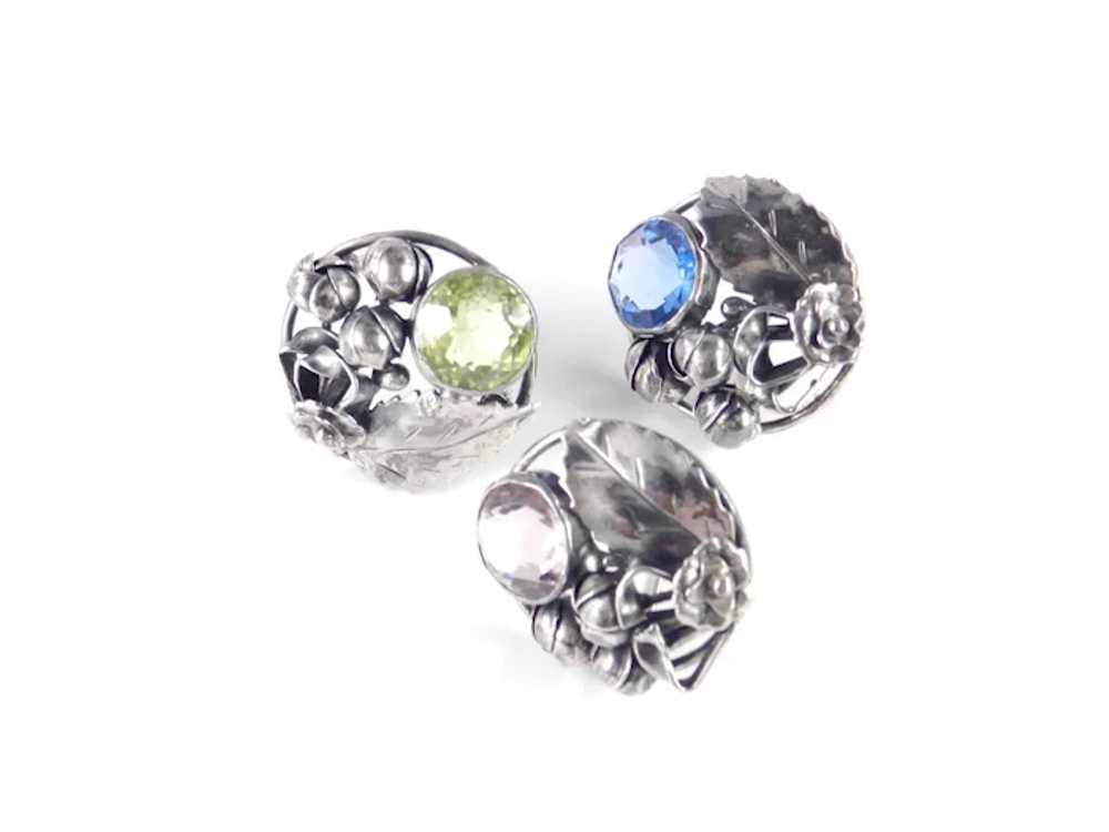 3 Brooch Set Hobe Floral Foliage Bezel Set Glass … - image 4