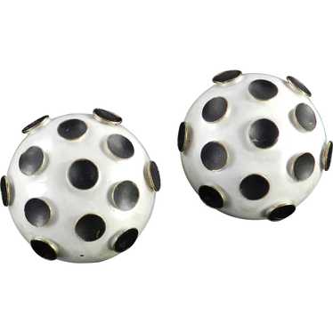 Germany High Domed Enamel Polka Dot Earrings