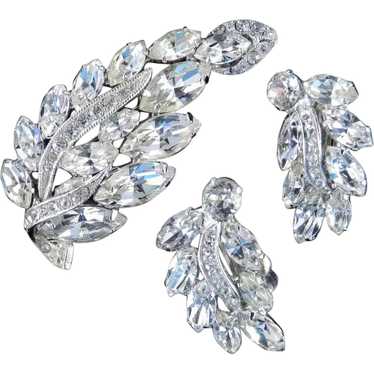 Weiss Rhinestone Brooch Pin Earrings Demi Parure … - image 1