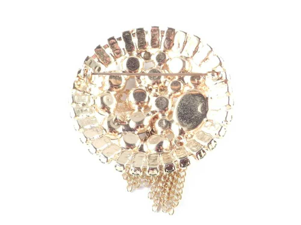 Large Rhinestone Faux Pearl Brooch Pin Chain Tass… - image 4