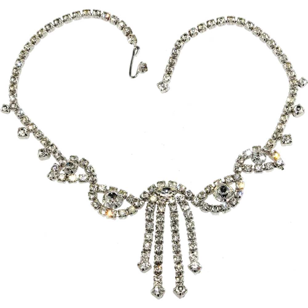 Classic Vintage Rhinestone Necklace Clear Dangles… - image 1