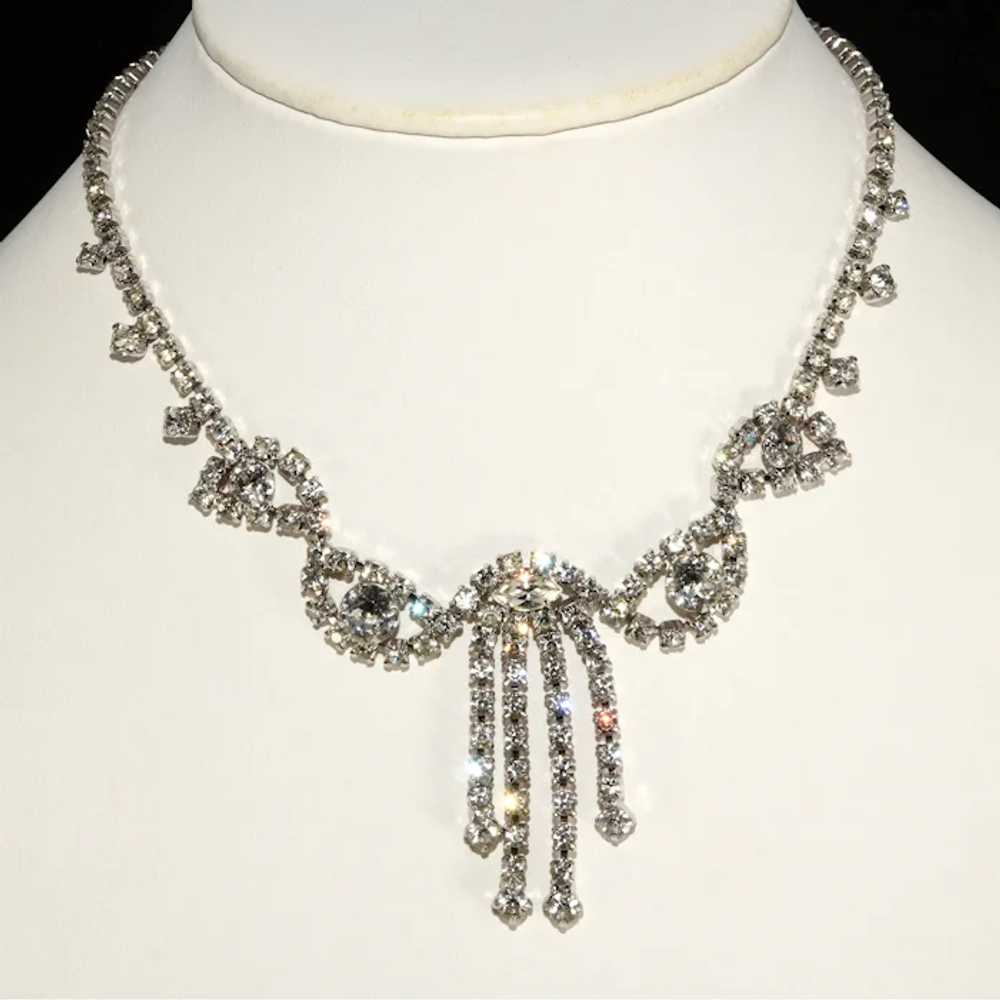 Classic Vintage Rhinestone Necklace Clear Dangles… - image 2
