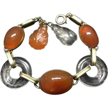 Art Deco Carnelian Rock Crystal Bracelet 14k