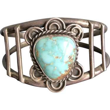 Vintage Turquoise Native American Sterling Cuff - image 1